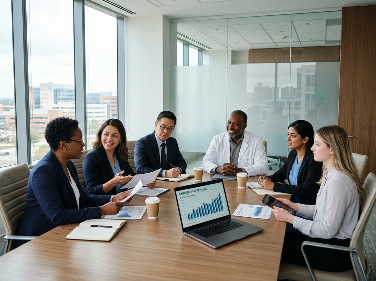 UR RCM healthcare consulting team collaborating in conference room